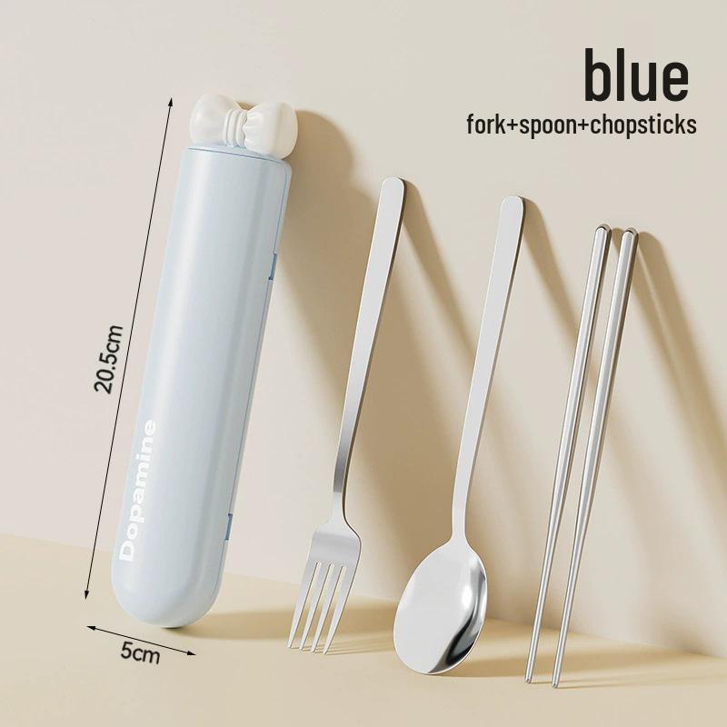 Dopamine Stainless Steel Cutlery Set with Chopsticks, Spoon & Storage Box for Kids, Students, and Office Workers