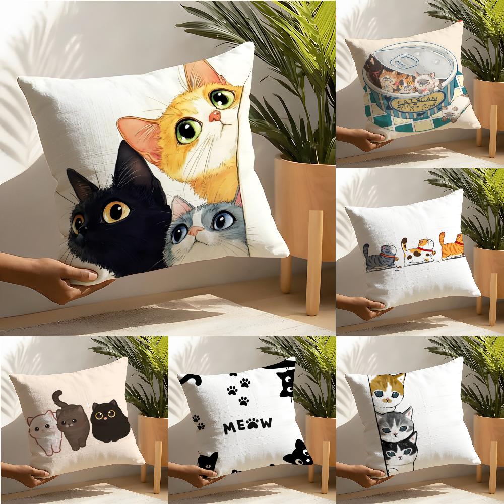 Cute Cartoon Plush Cat 3 Pillow Case Linen Cushion Covers For Decorative Sofa Home Pillows Case Car Chair Pillows Cases