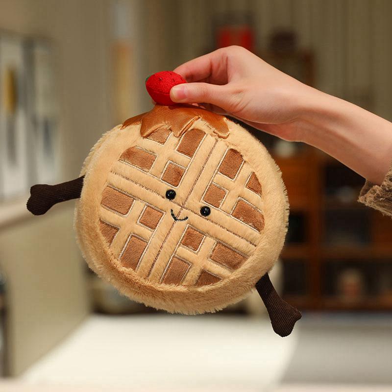 Cute Waffle Plush Doll Stuffed Food Toy with Smiling Face Soft Huggable Plushies Birthday Gift Girl Child
