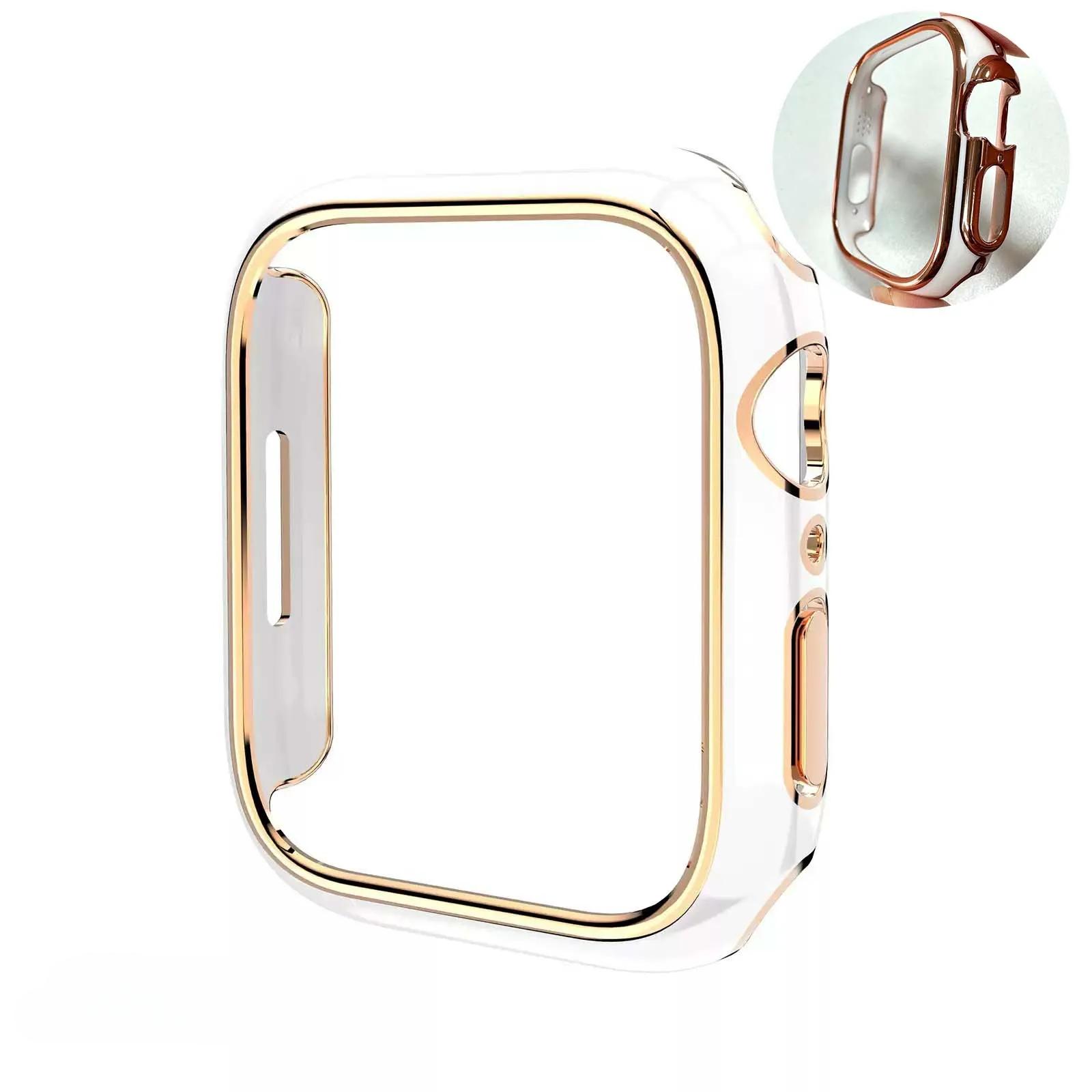 dual color case for Apple Watch S10 42mm 46mm 45mm 44mm PC hollowed out protective case for Iwatch S9 S8 40mm 41mm 38mm 40mm розового золота/белый