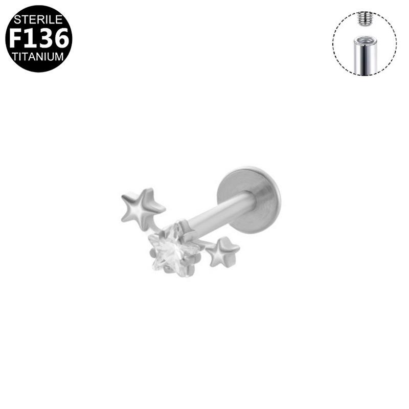 European & American F136 Titanium Zircon Heart & Lightning Lip/Ear Stud