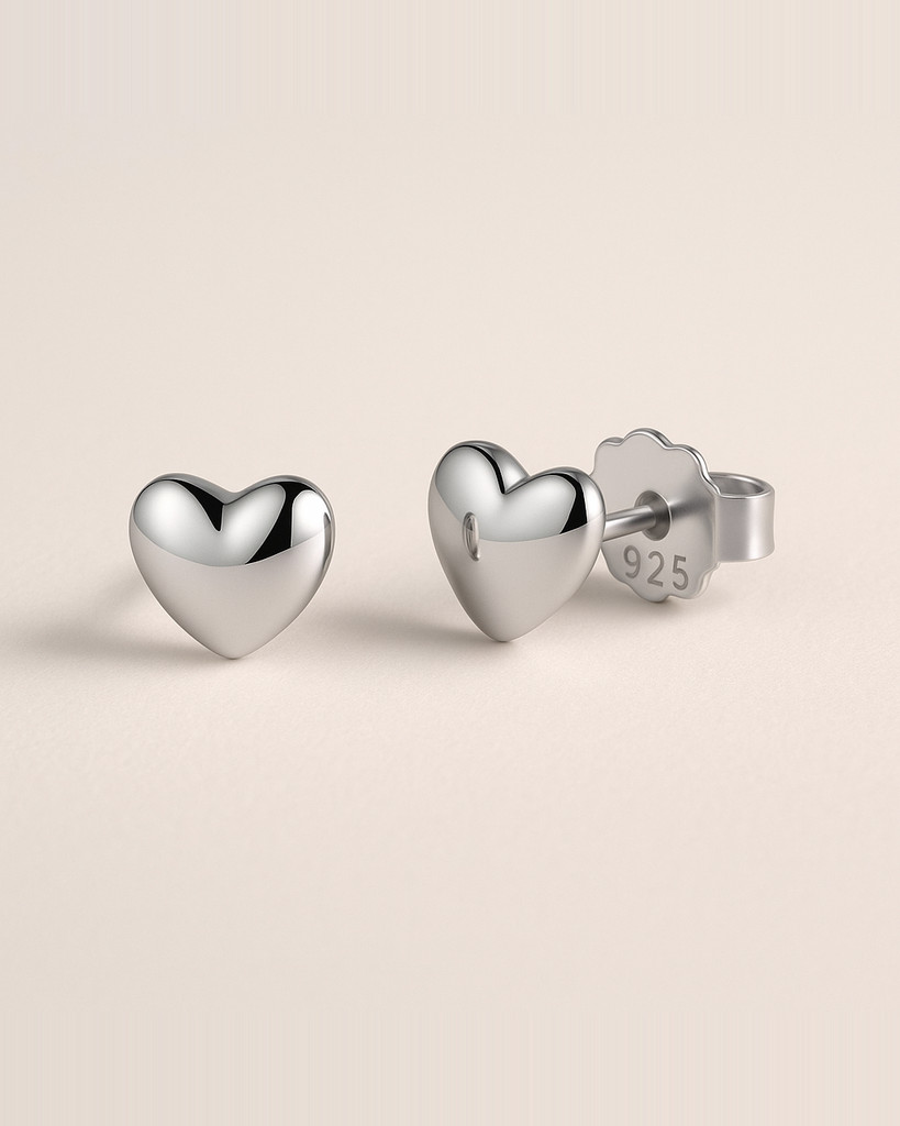 BAMOER 100% 925 Sterling Silver Petite Plain Love Hearts Stud Earrings for Women Silver Small Earrings