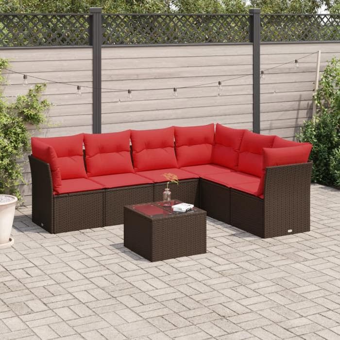 VidaXL Salon de Jardin avec Coussins 7 pcs, Canapés avec Pieds Réglables, Ensemble de Meubles d'Extérieur Patio Terrasse 3217694