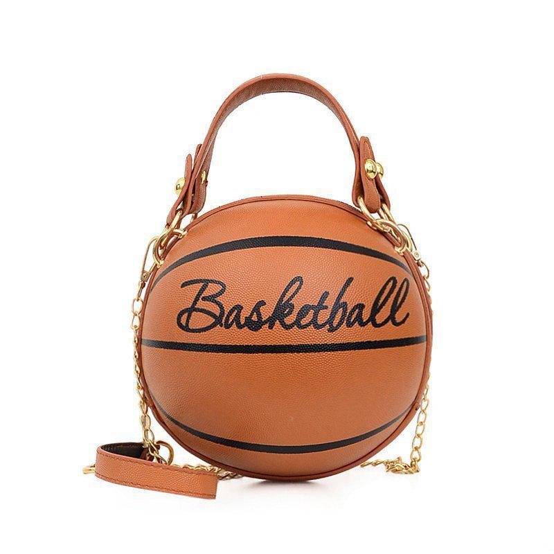 Brown Basketball Round Crossbody Chain Handbag for Women - Autumn/Winter Fashion