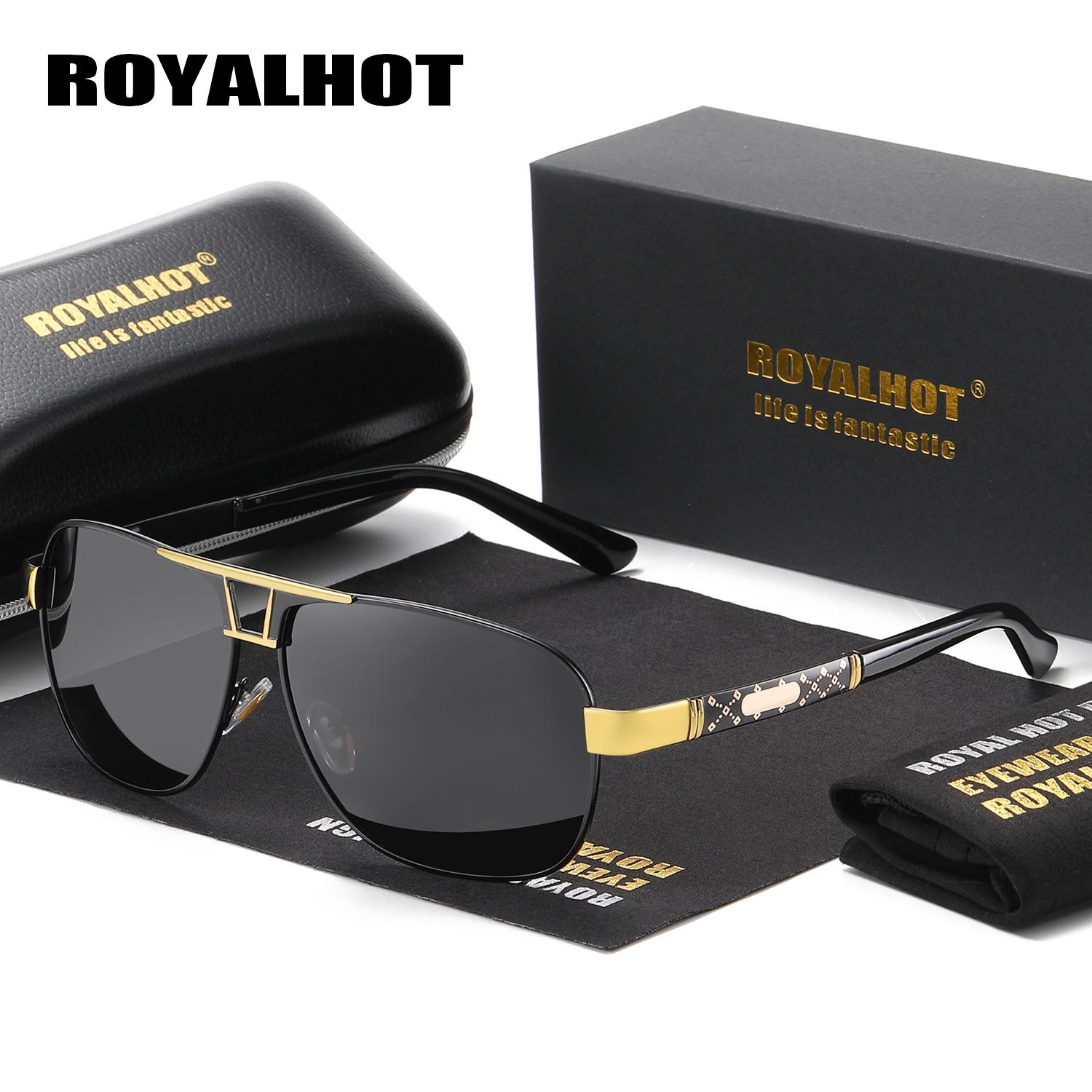 

Поляризованные солнцезащитные очки RoyalHot унисекс, модная металлическая оправа большого размера для солнцезащитных очков для вождения чёрный