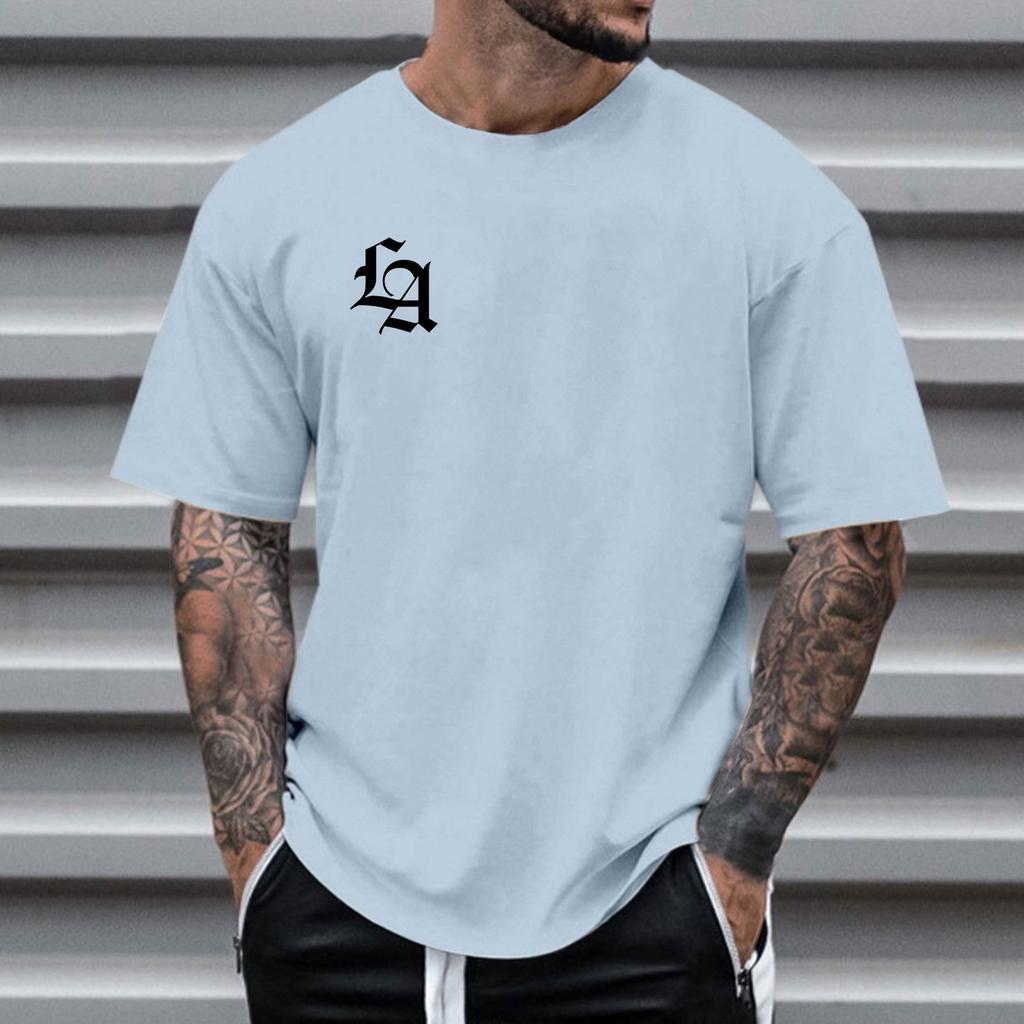 Men's Crew Neck Letter Printed Short Sleeve Fashion Cotton Top Versatile T-Shirts Men’s