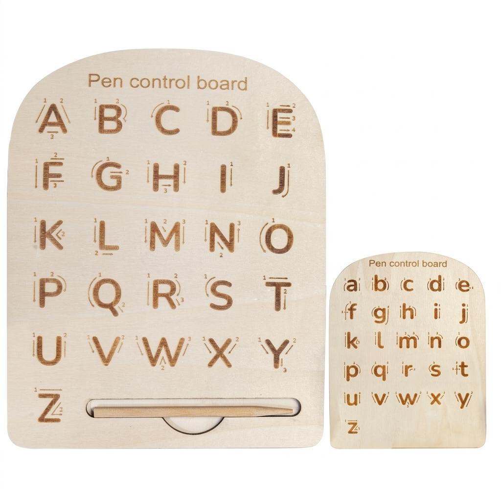 Wooden Double-Sided Alphabet & Number Tracing Board, Grooved Handwriting Practice Toy for Kids, Solid Wood Montessori Educational Toy