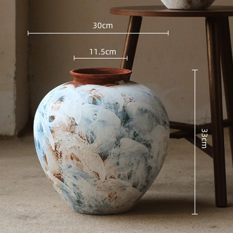 Coarse Earthenware Pot Flower Vase Flower Arrangement Accessories Retro Chinese Ceramic Vase Flowerpot Home Decoration