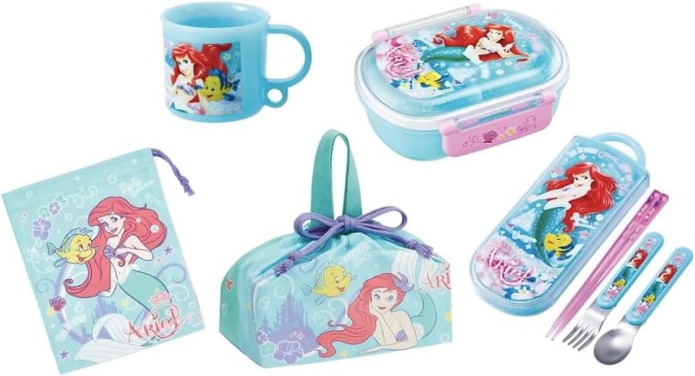 Skater Ariel 24 Dishwasher-Safe Soft Lid Tight Lunch Box, Oval, 360ml Trio Set (Chopsticks, Spoon, Fork), Cup, Cup Bag, Lunch Drawstring Bag,
