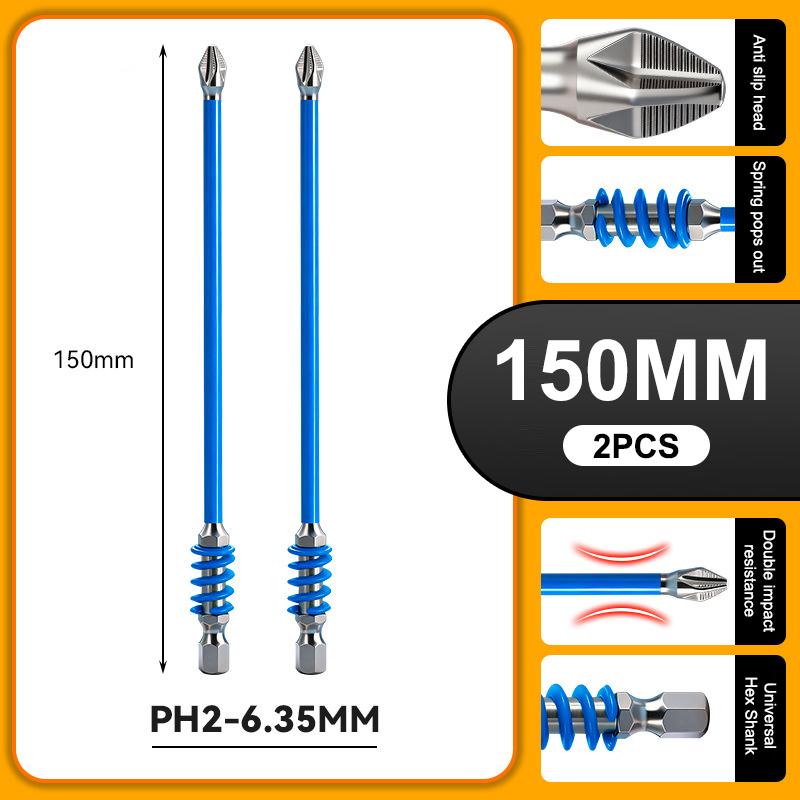 2Pcs 65/70/90/150Mm Anti-Slip Magnetic Phillips Bit With Spring Magnetic Screwdriver Bits Ph2 Driver Screw 1/4'' Hex Shank Drill