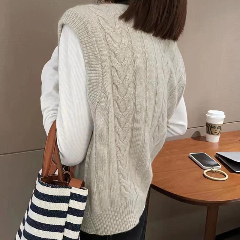 High-end Cable Knit Sweater Vest Cardigan Women's Autumn and Winter French Layered Knitted Sleeveless Waistcoat Top