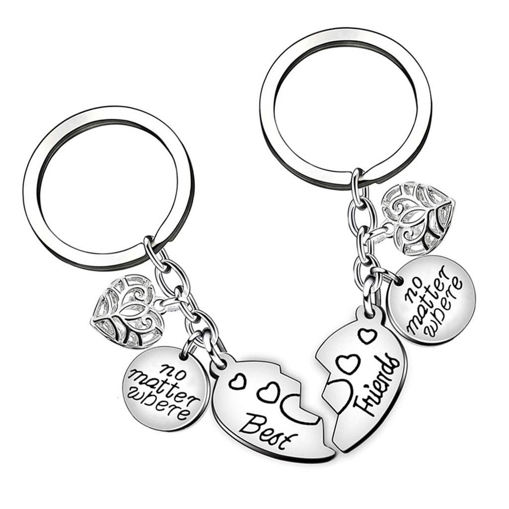 2pcs/set Best Friends Keychain Vintage No Matter Where Heart Pendant Key Chain Long Distance Friendship Keyring Jewelry