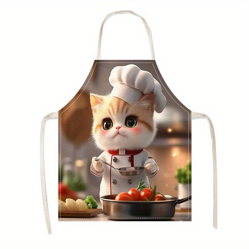 1pc Cute Cat Chef Realistic Print Apron Linen Animal Lover Kitchen Cooking Baking Apron Funny Pet Theme Gift For Cat Owners 38X47cm(15X19in)