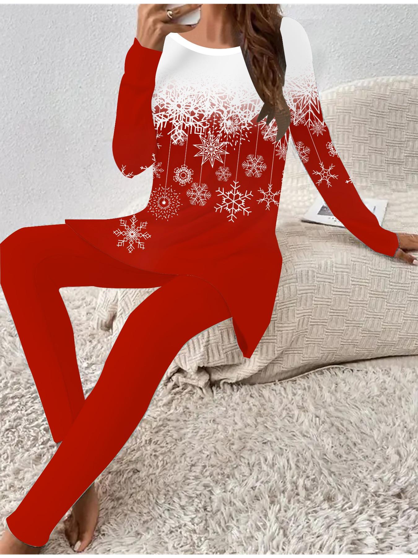 

Euro-American Fashion 3D Christmas Printed Women s Four-season Long-sleeved T-shirt + Long Pants Two-piece Set. Perfect Gift for New Year & Christmas 1XL