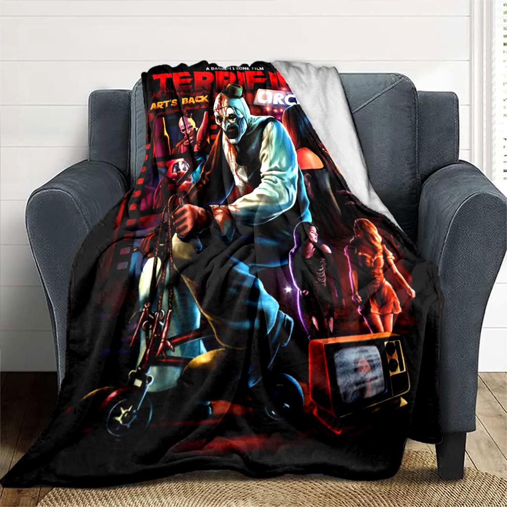 Terrifier Horror Print Flannel Blanket High Quality Warm Comfortable Cover for All Seasons Perfect for Gifts Home Decor