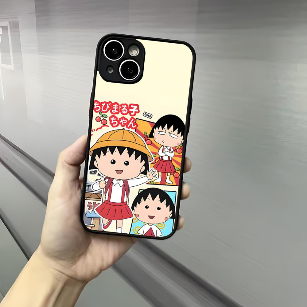 Cute Chibi M-Maruko C-Chan Phone Case For Iphone 17 16 15 14 13 12 Pro Max Xr Air Plus Skin Feel Black Hard Shell Cover