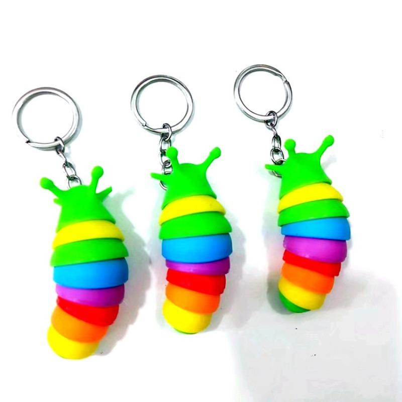 Creative Rainbow Fidgeting Slug Keychain Cute Tactile Plaything For Kids Adults Car Backpack Pendant Gift Home Decor Key Accessory