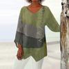 Top Retro Autunnale con Scollo a V e Stampa Artistica a Maniche Lunghe da Donna