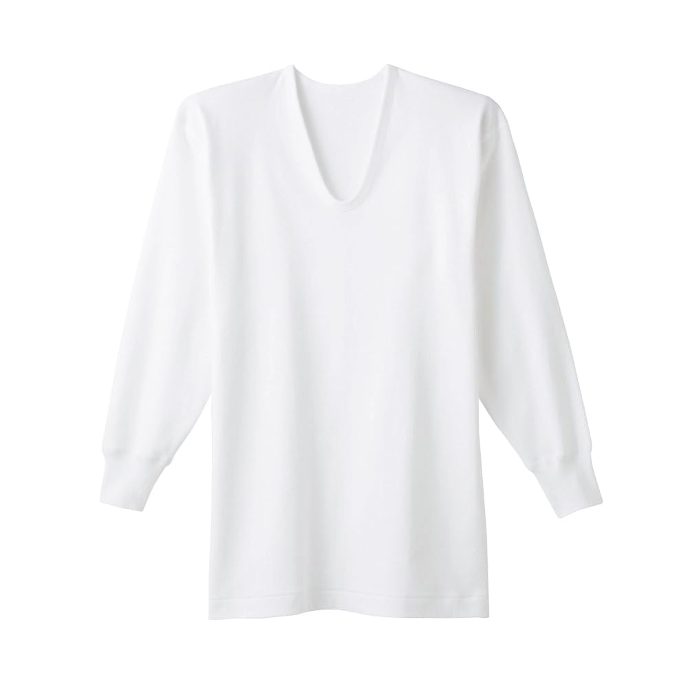 Gunze RP2810A Inner Far Infrared Long Set of White Men's Shirt, Treatment, Quick-Drying, Smooth, Sleeve, U-Neck, 2,