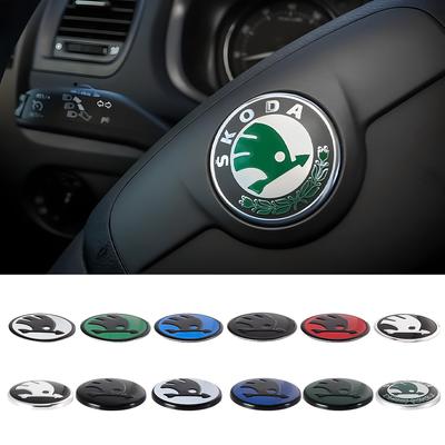43MM 44MM Cubierta Adhesiva de Emblema 3D de Aluminio para Volante de Coche para Octavia Rapid Fabia Superb Kodiaq Scala Karop Kamiq Yeti