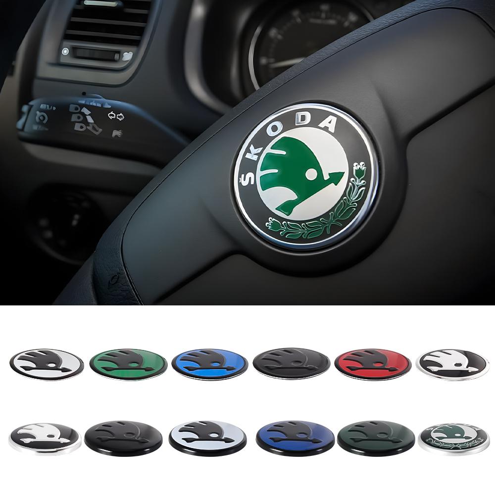 BASN7 43MM 44MM 3D Hliníková Samolepka Kryt Znaků Volantu Auta Pro Skoda Octavia Rapid Fabia Superb Kodiaq Scala Karop Kamiq Yeti