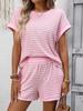 2026 Summer Women's Fashion Round Neck Patchwork Short Sleeve Shorts Casual Two-Piece Set