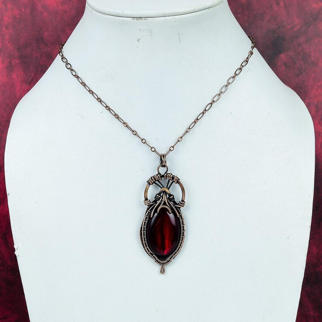 Red Fire Labradorite Gemstone Pendant Copper Wire Wrapped Jewelry Gifts For Her