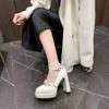 Fashion 2025Original Waterproof Lolita  Jane Shoes  Girls Elegant Satin Bow Paltform High Heel Ladies Sweet Pumps Platform