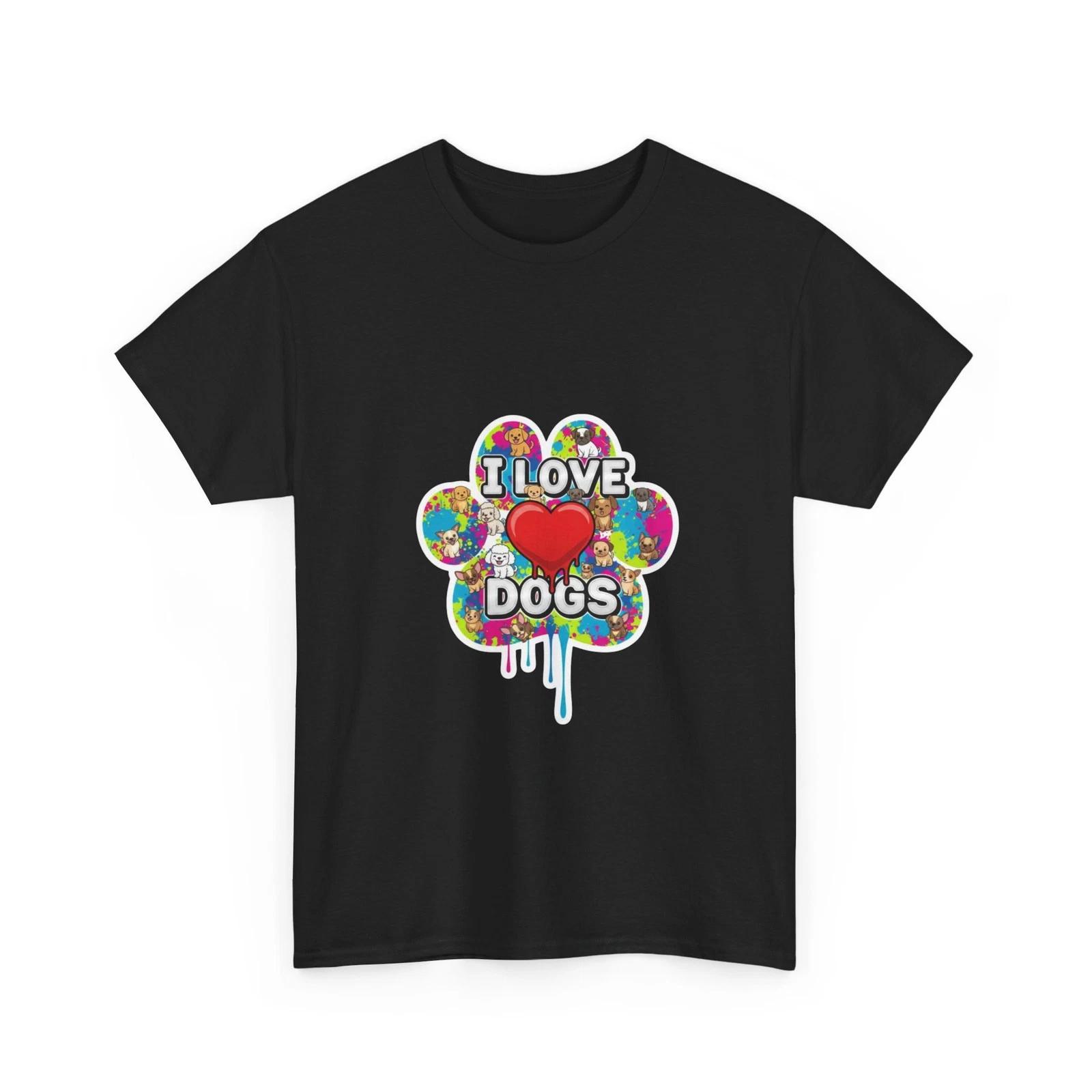 I Love Dogs Shirt Cute Paw Print Tee | Colorful Dog Lover Gift | Dog Mom T-Shirt XL