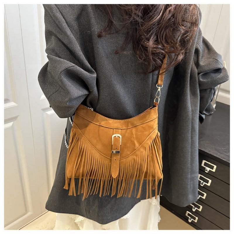 Borsa a Spalla Monocolore Resistente all'Usura Frange Borsa a Tracolla Borsa a Messaggero Retrò Opaca da Donna con Zip a Tracolla per Appuntamenti Quotidiani
