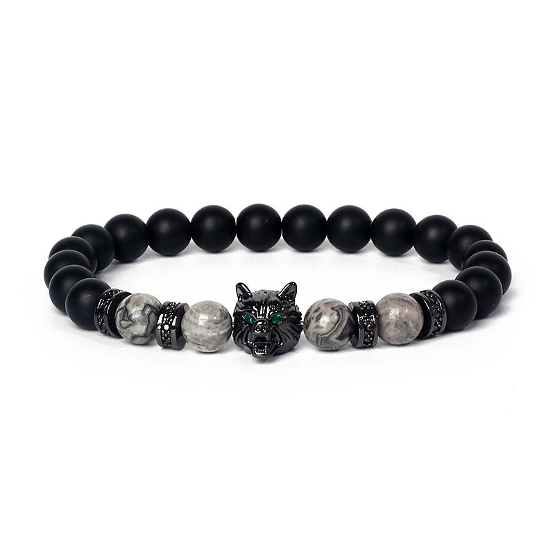 Fashion Crown Skull Punk Bracelets Men Wolf Head Zircon Tiger Eye Bracelets for Women Energy Nature Stone Soul Jewelry Pulsera