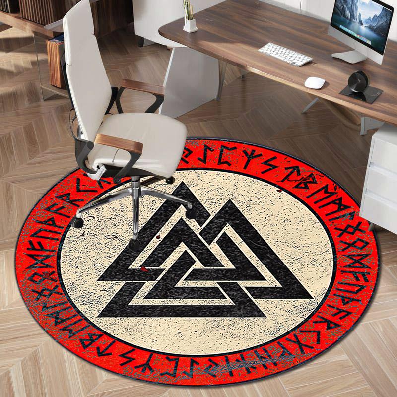 1Pc Viking theme Printed circular carpet, home door mat, outdoor travel protection carpet A4