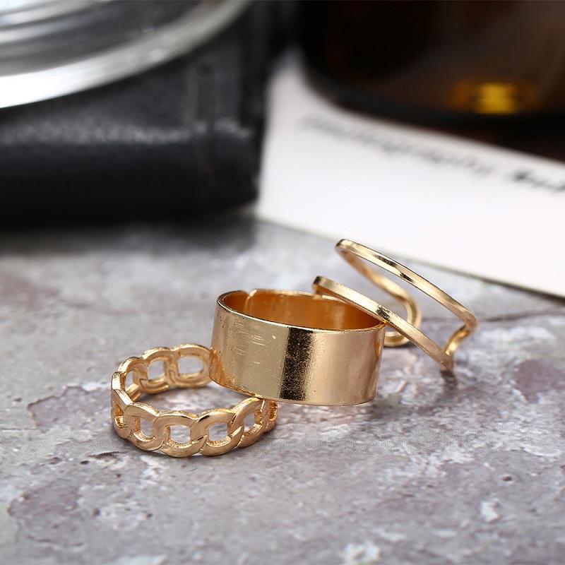 

Vintage Geometric Punk Chain Ring Bracelet Set Gift for Women Men Fashion Rings Finger Jewelry Adjustable Party