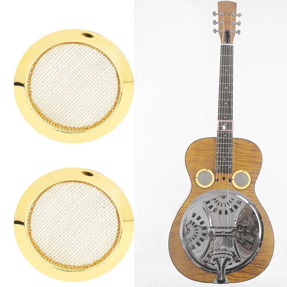 2PCS Resonator Guitar Sound Hole Cover Inserts Screen Metal for Parts(Gold)