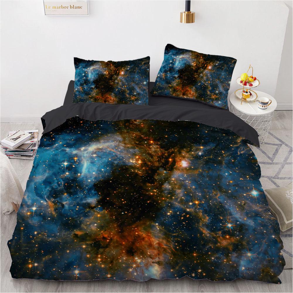 3D Galaxy King Queen Povlak na přikrývku Hvězdná obloha Ložní souprava Vesmír Povlak na přikrývku Vnější prostor Měkký 2/3ks Povlak na peřinu Tmavě modrá