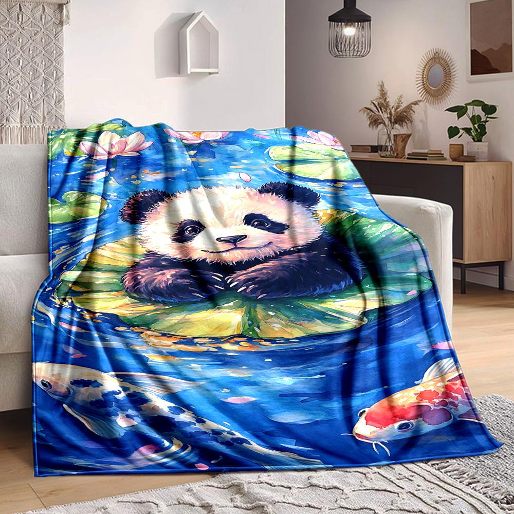 1pc Panda Lotus Lightweight Flannel Blanket, Comfortable and Warm Blanket, for Office and Camping Sofa Bed, Livingroom187