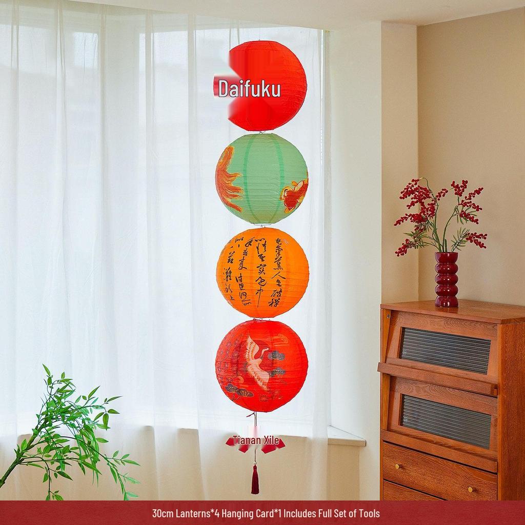 2026 New Year Red Fu Lanterns & Festive Spring Festival Wall Decor