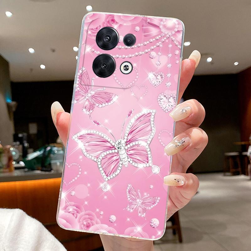 Phone Case For OPPO Reno8 Pro Plus 5G 8 Pro+ Flower Butterfly Cases Oppo Reno 8 Pro 5G Transparent Soft Silicone TPU Back Cover