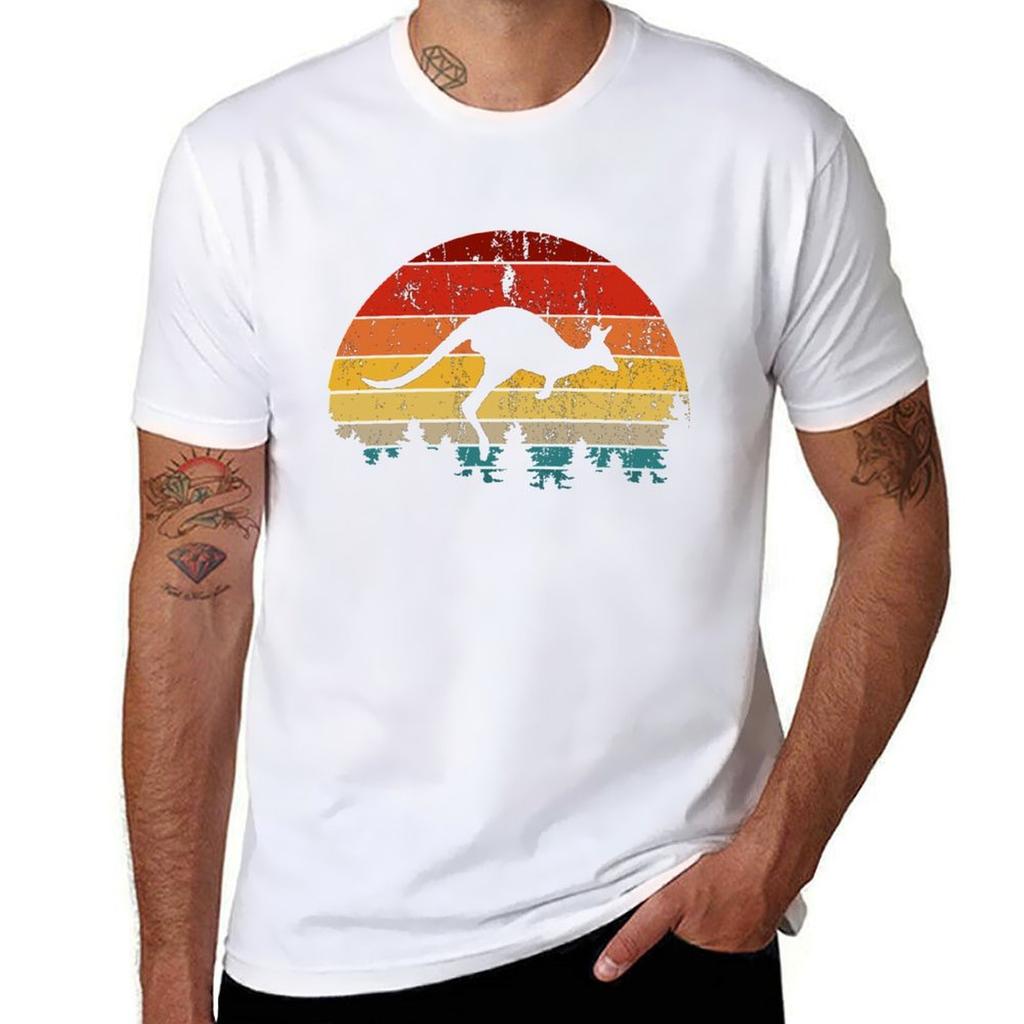 Sunset Kangaroo Tshirt Classic Crew Neck Cotton Tshirt