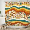 70's Colorful Flowers Shower Curtain Rainbow Mushroom Printing Bathroom Curtains Polyester Waterproof Bathtub Screen with Hooks
