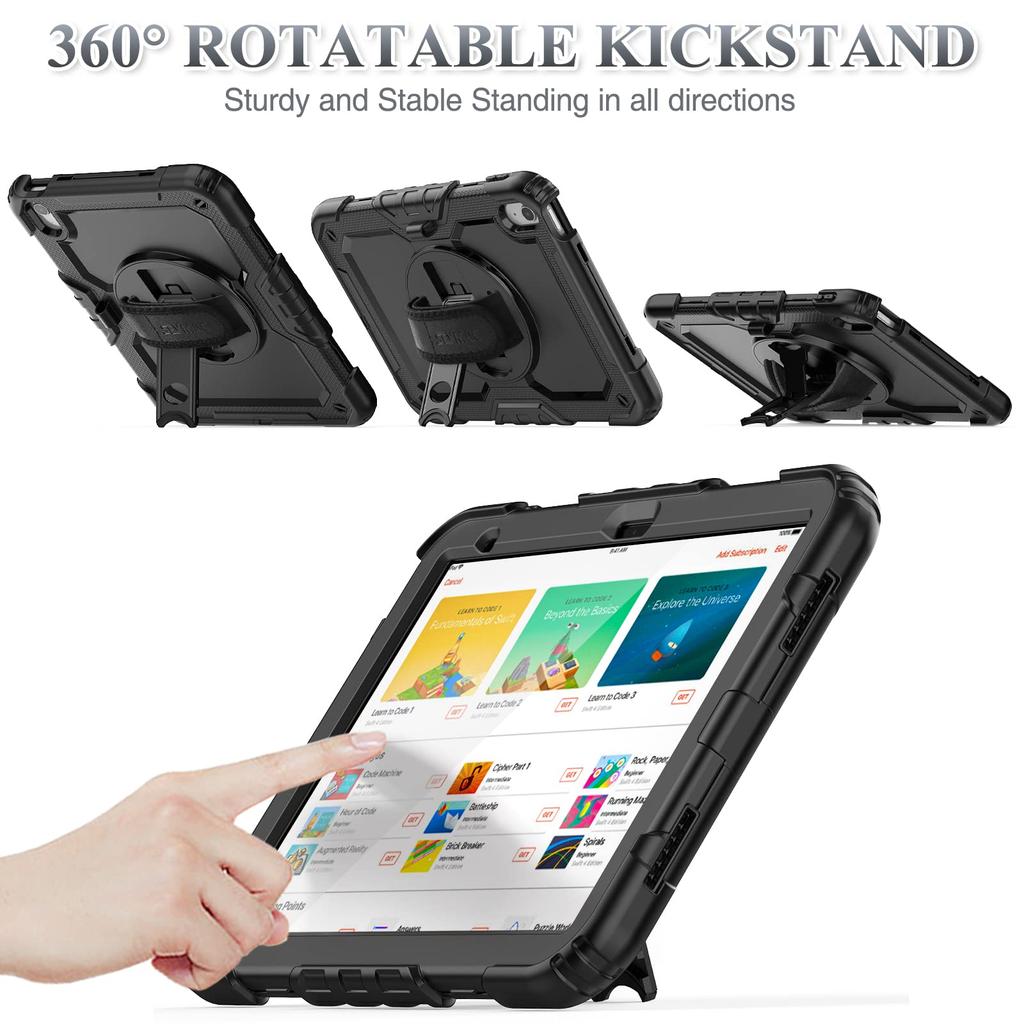 SEYMAC Stock iPad Generation Dedicated Pen Front Cover with Screen Rotating Hand Shoulder Strap (A16) 11th/10th Case, Shockproof, Holder, Protector,