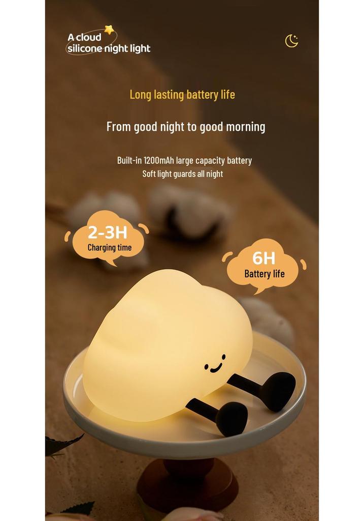 Cloud Silicone Rechargeable Night Light - Creative Bedside & Desk Atmosphere Lamp Y