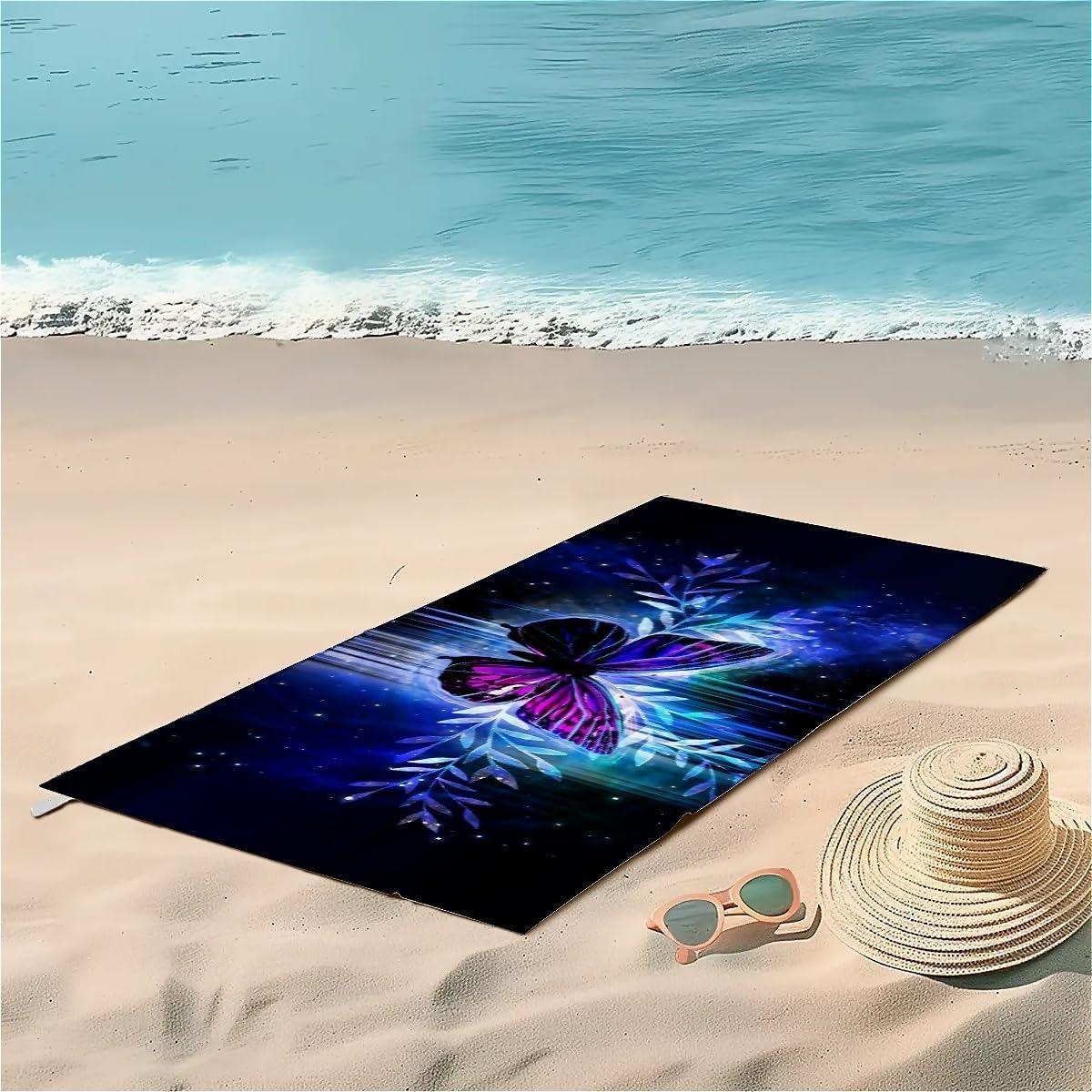 

Blue Butterfly pattern Beach Towel for Family stuffs friend Gift Quick-Dry Sand free For Bath Yoga Beach Camping Swimming GYM W40*H60(CM)