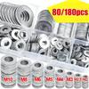 80/180pcs 304 Stainless Steel Flat Washers Set, Perfect For Home Decor, Factory Repair, Kitchens, Shops & More