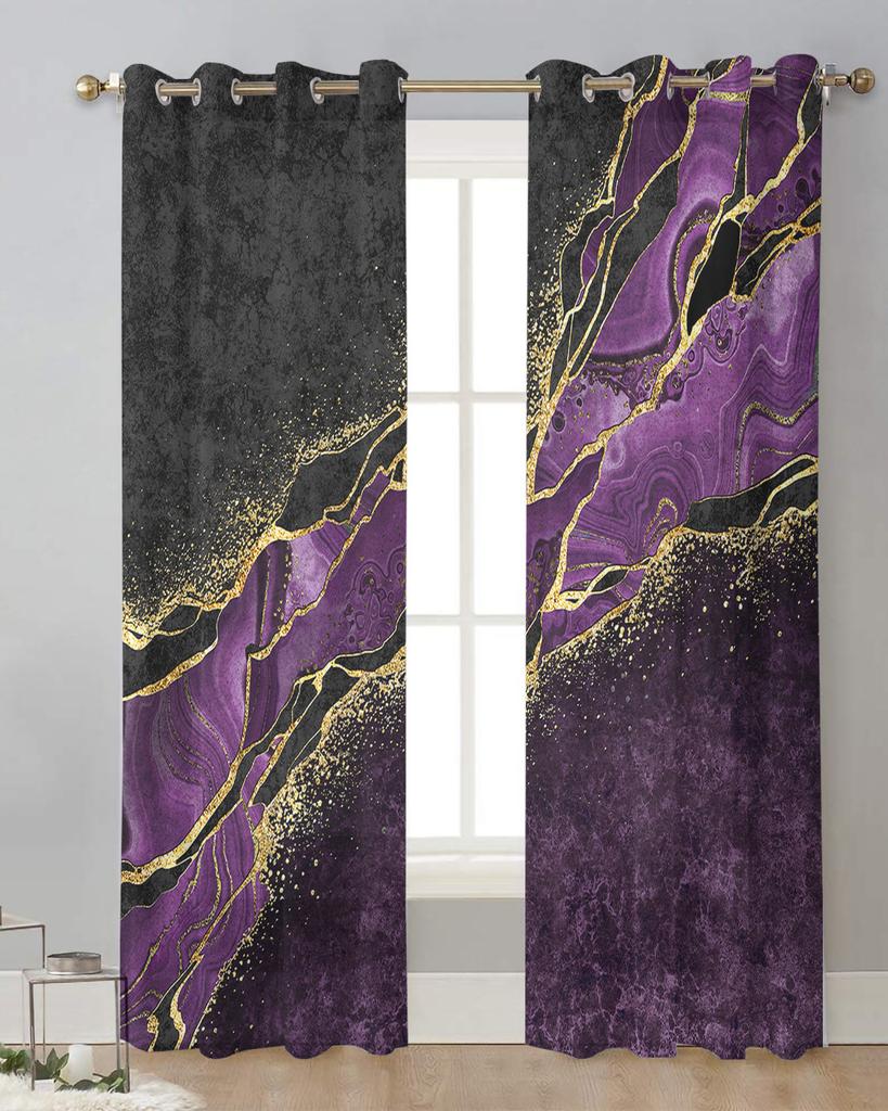 Abstract Black Marble Purple Malachite Sheer Curtains for Living Room Decoration Window Curtains Kitchen Tulle Voile Curtains