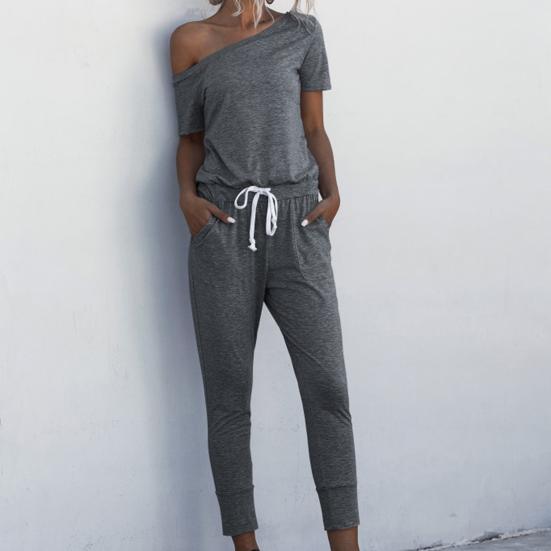 Frauen Strampler Einfarbig Enge Taille 4 Farben Damen Schräge Schulter Overall zum Einkaufen