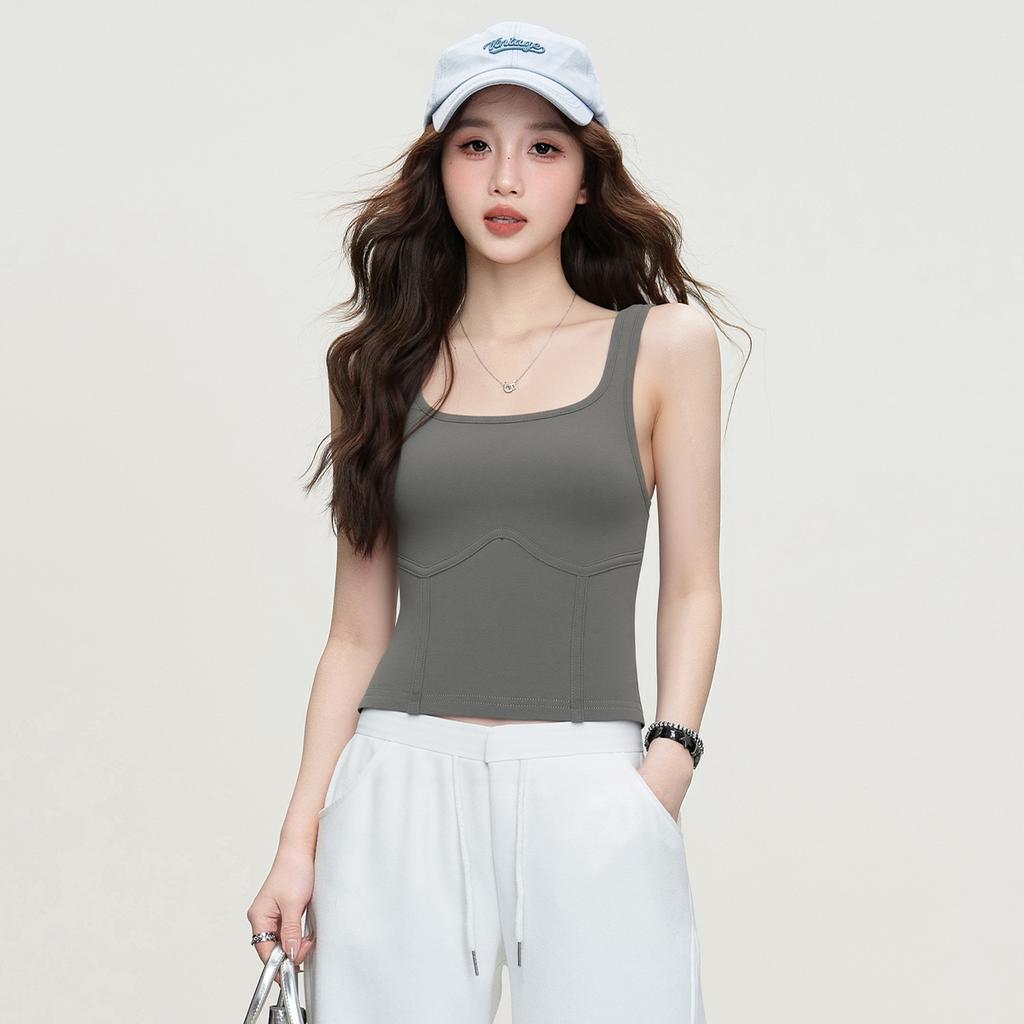 Summer Trendy Hot Girl Fashion Vest Strap Slimming Sleeveless Solid Color Slimming Bottom Top