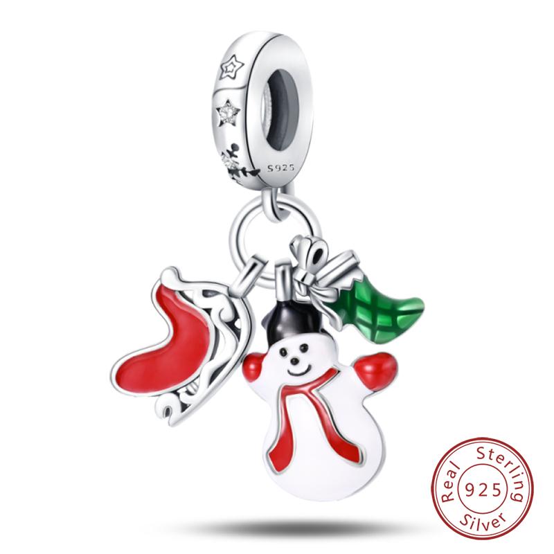 New Winter Charms Bead Copper Snowflake Snowman Penguin Deer Dangle Fit Bangle Bracelet Necklace Diy Jewelry