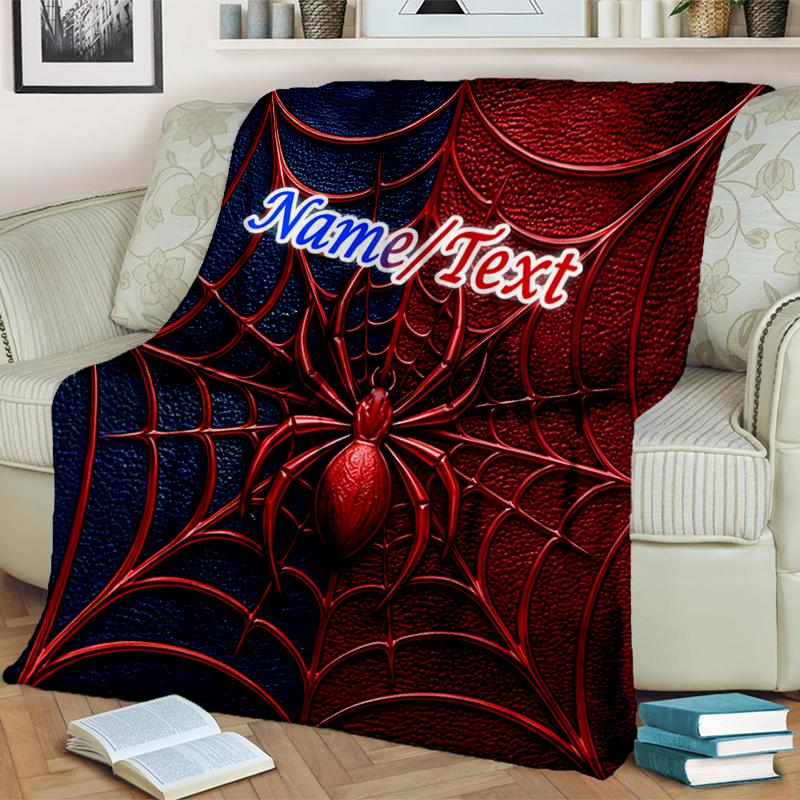 1PC Custom Name Spider Web Outdooor Flannel Blankets Throw Blanket All-Season Throw Gift Bedspread for Couch, Bed, Camping Holiday Birthday Gift