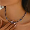 Women's Minimalist Natural Stone Handmade Beaded Necklace, French Luxury Style Simple Blue Crystal Beaded Necklace